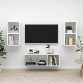 vidaXL 3 pcs conjunto móveis de TV derivados madeira branco brilhante