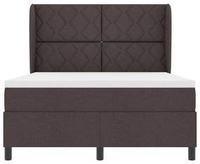 Cama com Estrado e Colchão - Marrom Escuro, 140x190 cm, Tecido