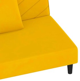 Sofá-cama 2 lugares com duas almofadas veludo amarelo