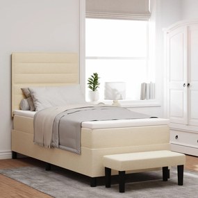 Cama Box Spring com Colchão e Banco Creme 90x190 cm Tecido