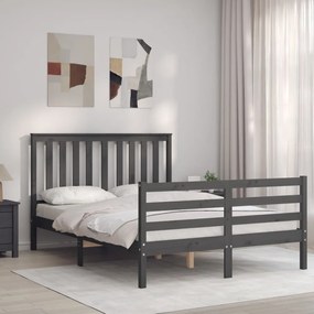 vidaXL Estrutura de cama com cabeceira 120x200 cm madeira maciça cinza