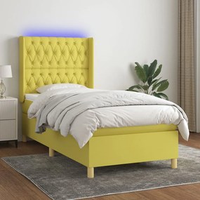 vidaXL Cama box spring c/ colchão e LED 80x200 cm tecido verde