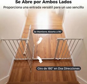 Barreira de segurança para crianças ou animais com 3 painéis metálicos 74,5-198 x 74,5 cm, bloqueio duplo e abertura bidirecional, branca