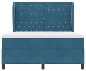 Cama Box com Colchão Azul Escuro 140x190 cm em Veludo