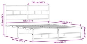 Estrutura de cama sem colchão 160x200cm metal carvalho sonoma