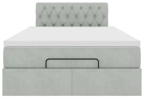 Cama otomana com colchão &amp; LEDs 120x190cm veludo cinza-claro