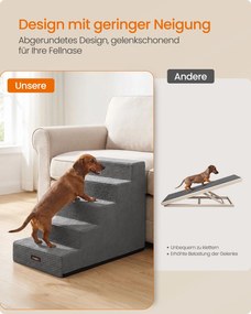 Escada para cães em espuma com 5 degraus, 76 x 40 x 57 cm cinzento escuro