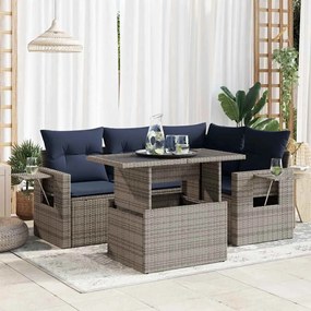 5 pcs conjunto sofás de jardim com almofadões acácia e vime PE