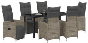 Conjunto de Jantar de Jardim 7 Peças com Almofadas em Ratan Sintético
