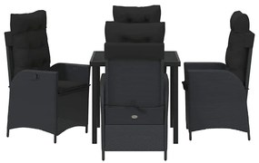 Conjunto de Jantar de Jardim com 5 Peças e Almofadas - Preto Rattan Si