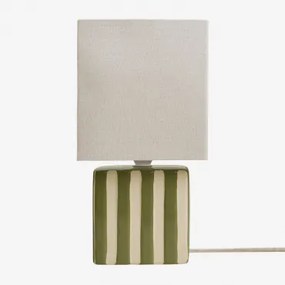 Candeeiro De Mesa Em Cerâmica E Linho Lylio Tapioca Beige - Verde Azeitona Profundo - Sklum
