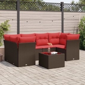 vidaXL 7 pcs conjunto de sofás jardim c/ almofadões vime PE castanho
