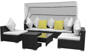 7 pcs conjunto de sofá para jardim com toldo vime PE preto