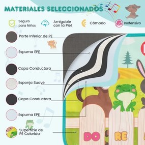 Tapete musical para crianças com 10 sons de animais, 10 teclas e músicas incorporadas para partir dos 3 anos, 95 x 36 cm, multicolorido