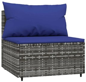 4 pcs conjunto lounge de jardim c/ almofadões vime PE cinzento