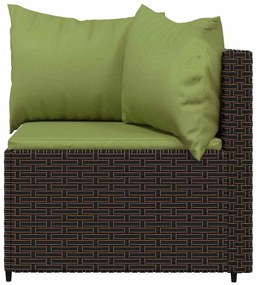 3 pcs conjunto lounge jardim c/ almofadões vime PE castanho