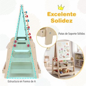 Cavalete Infantil 2 em 1, 51 x 48,5 x 91 cm, Quadro Magnético e Jogo de Berlindes, Natural