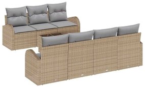 Conjunto de Sofá de Jardim de 8 Peças com Almofadas Bege Vime Sintétic