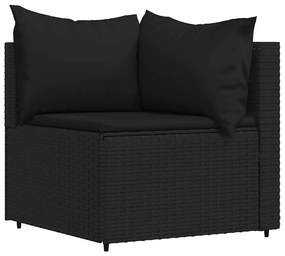 4 pcs conjunto lounge de jardim c/ almofadões vime PE preto