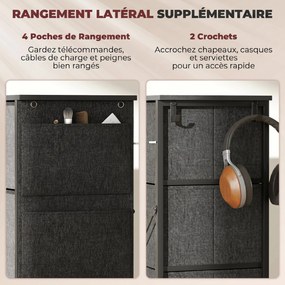 Cómoda com 4 gavetas em tecido 45 L x 30 P x 94,5 A cm, móvel de arrumação com 4 bolsos, 2 ganchos, estrutura em aço, cinzento