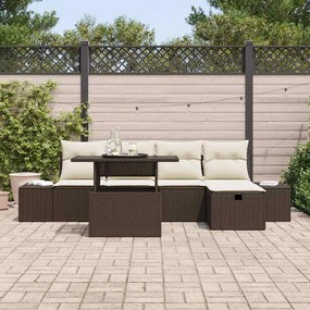 Conjunto de Sofás Jardim com Almofadas Castanho Poliratan