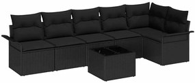 Conjunto de Sofá de Jardim de 7 Peças com Almofadas Pretas Rattan Poli