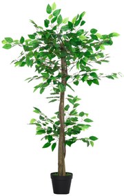 Outsunny Árvore de Chá Artificial 120 cm Planta Artificial com 546 Folhas Musgo e Vaso para Exterior Casa Sala de Estar Escritório Verde