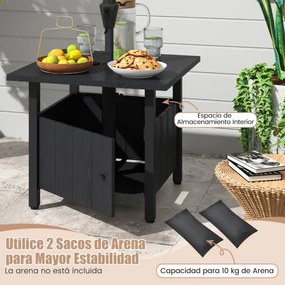 Mesa auxiliar Jardim 55,5 x 55,5 x 48 cm com orifício para guarda-sol com 2 sacos para areia e almofadas ajustáveis para pés para pátio ou terraço Pre