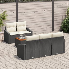 Conjunto de Sofás de Jardim de 6 Peças com Almofadas Preto Rattan Poli