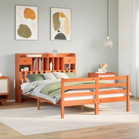 vidaXL Cama com estante sem colchão 150x200 cm pinho maciço