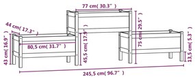 Vaso/floreira 245,5x44x75 cm pinho maciço branco