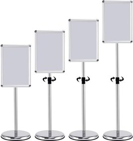 Expositor de chão A3 Moldura para publicidade de chão 32,7 x 45 x 89,5 x 89,5-134 cm Bar, restaurante, café Prateado e branco