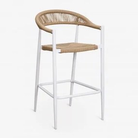 Pack De 2 Bancos Altos Em Alumínio E Rattan Sintético Amatria ↑75 Cm & Branco Glacial - Sklum