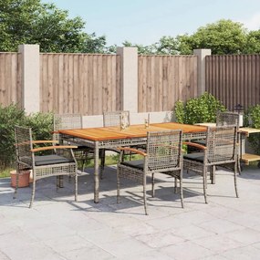 vidaXL 7 pcs conjunto de jantar p/ jardim c/ almofadões vime PE cinza