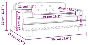Sofá infantil 70x45x30 cm veludo preto