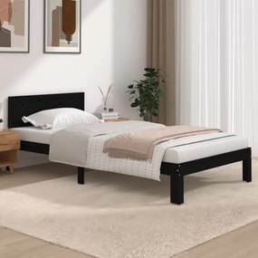 vidaXL Estrutura de cama 100x200 cm pinho maciço preto