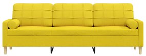 Sofá 3 lug. c/ almofadas decorativas 210cm tecido amarelo-claro