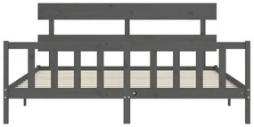 Estrutura de cama com cabeceira 200x200 cm madeira maciça cinza