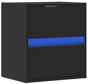 Mesas de cabeceira de parede com luzes LED 2 pcs preto