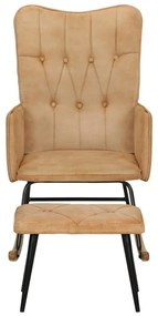 Cadeira de baloiço com apoio de pés lona vintage cor creme