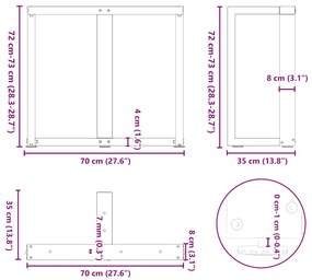 Pés para mesa de jantar em forma de T, 2 peças, antracite, 70x35x(72-7