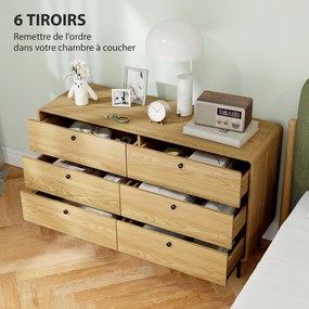 Cómoda com 6 gavetas, móvel de arrumação de estilo moderno, com cantos arredondados e pés em aço, 120 x 40 x 75 cm, com efeito de madeira de carvalho
