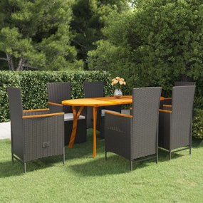 vidaXL 7 pcs conjunto de jantar para jardim preto