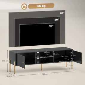 Móvel TV para Televisão até 65 Polegadas, 140 x 38 x 45,9 cm, Portas Caneladas, Preto