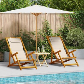 Cadeiras de Praia Dobráveis vidaXL 2 pcs Creme Madeira Sólida de Acáci