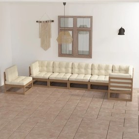 vidaXL 7 pcs conjunto lounge de jardim c/ almofadões pinho maciço