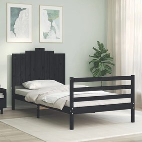 3194175 vidaXL Estrutura de cama com cabeceira 100x200 cm madeira maciça preto