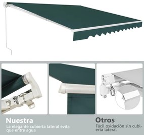 Toldo retrátil 3 x 2,5 m em alumínio com manivela e poliéster impermeável para exterior Verde