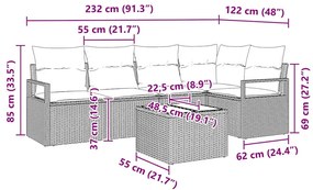Conjunto de Sofá de Jardim de 5 Peças com Almofadas Pretas em Rattan S