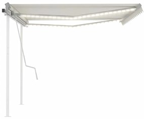 Toldo retrátil manual com luzes LED 4x3,5 m cor creme
